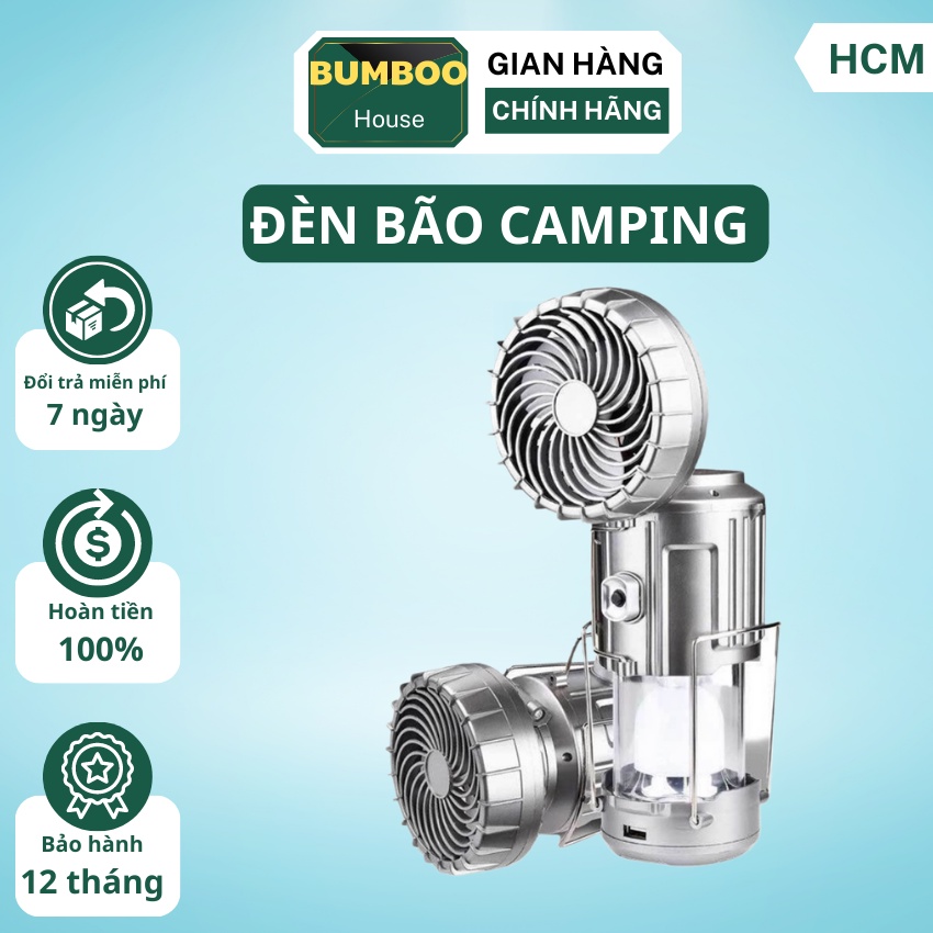 Đèn bão camping năng lượng mặt trời 3in1, đèn pin kiêm quạt mini, sạc dự phòng, công nghệ chống nước, bảo hành 12 tháng