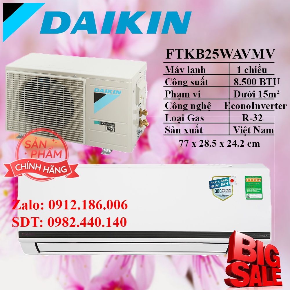 Máy lạnh Daikin Inverter 1 HP FTKB25WAVMV - Hàng chính hãng (LIÊN HỆ VỚI NGƯỜI BÁN ĐỂ ĐẶT HÀNG)
