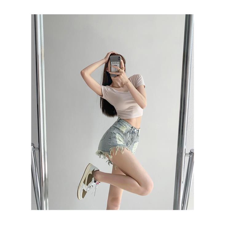 Quần short nữ Denim lưng cao rách ít ống rộng, quần sooc bò gợi cảm cho nữ Kimee MQ020 | BigBuy360 - bigbuy360.vn