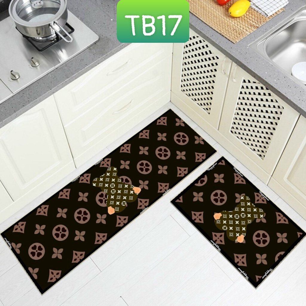 Bộ 2 thảm bếp Eo Viii nỉ nhung chống trượt 40x60 và lv 40x120,  trang trí nhà cửa, thảm chùi chân