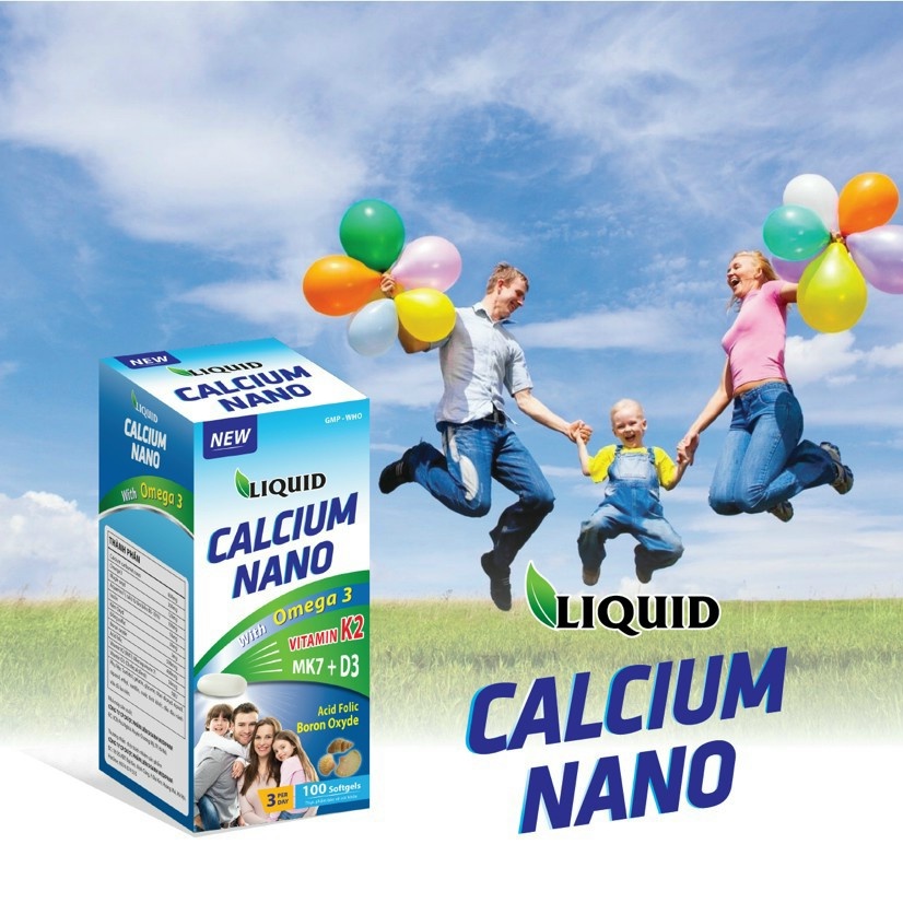 Viên Uống Bổ Sung Canxi Nano, D3, Vitamin K2 (Mk7), Omega 3 Cho Mọi Đối Tượng – Liquid Calcium Nano  – Lọ 100 Viên