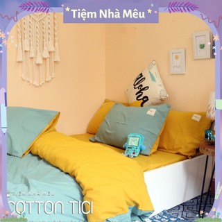 Bộ Vỏ Chăn Ga Gối Cotton TC PC Hàn Set 4 Món 2 Vỏ gối drap  vỏ chăn XANH MINT GA VÀNG Tiệm Nhà Mêu