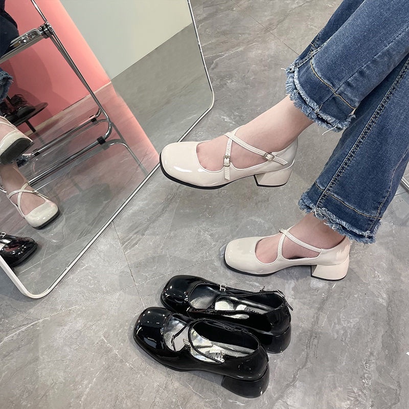 Giày mary jane nữ quai chéo da bóng xinh xắn Giày búp bê nữ quai chéo| D13