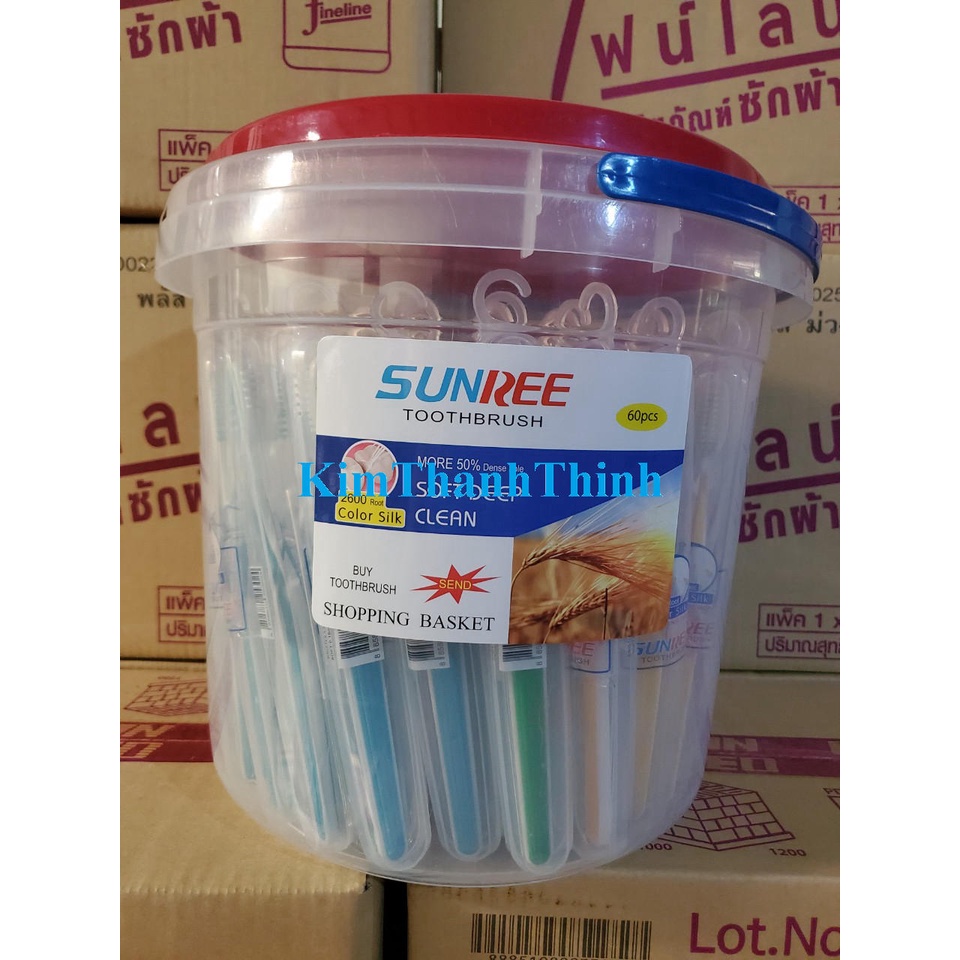 (KTT) (SIÊU TO) Xô 60 bàn chải đánh răng SUNREE móc treo với đầu lông mịn 0.01mm - sx Thái Lan