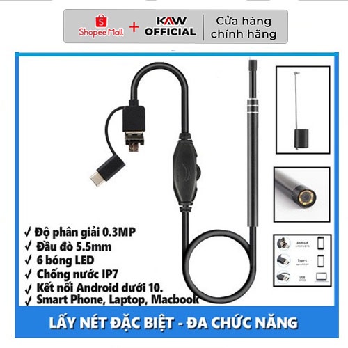 Dụng cụ lấy ráy tai, Camera Nội Soi Tai Siêu Nét Đi Kèm Bộ Đầu Lấy Ráy - Thiết kế Thông Minh, Nhỏ Gọn, An Toàn