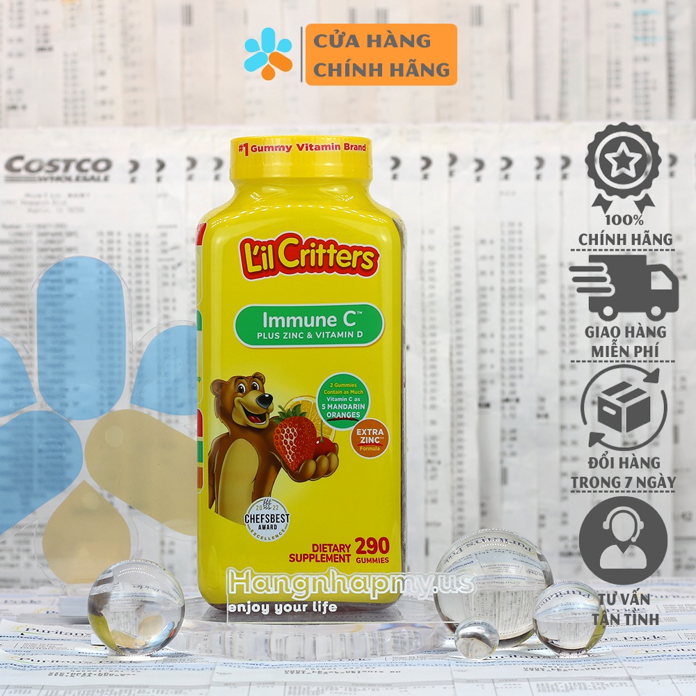 Kẹo gấu bổ sung Vitamin C và tăng sức đề kháng L’il Critters Immune C 290 viên của Mỹ