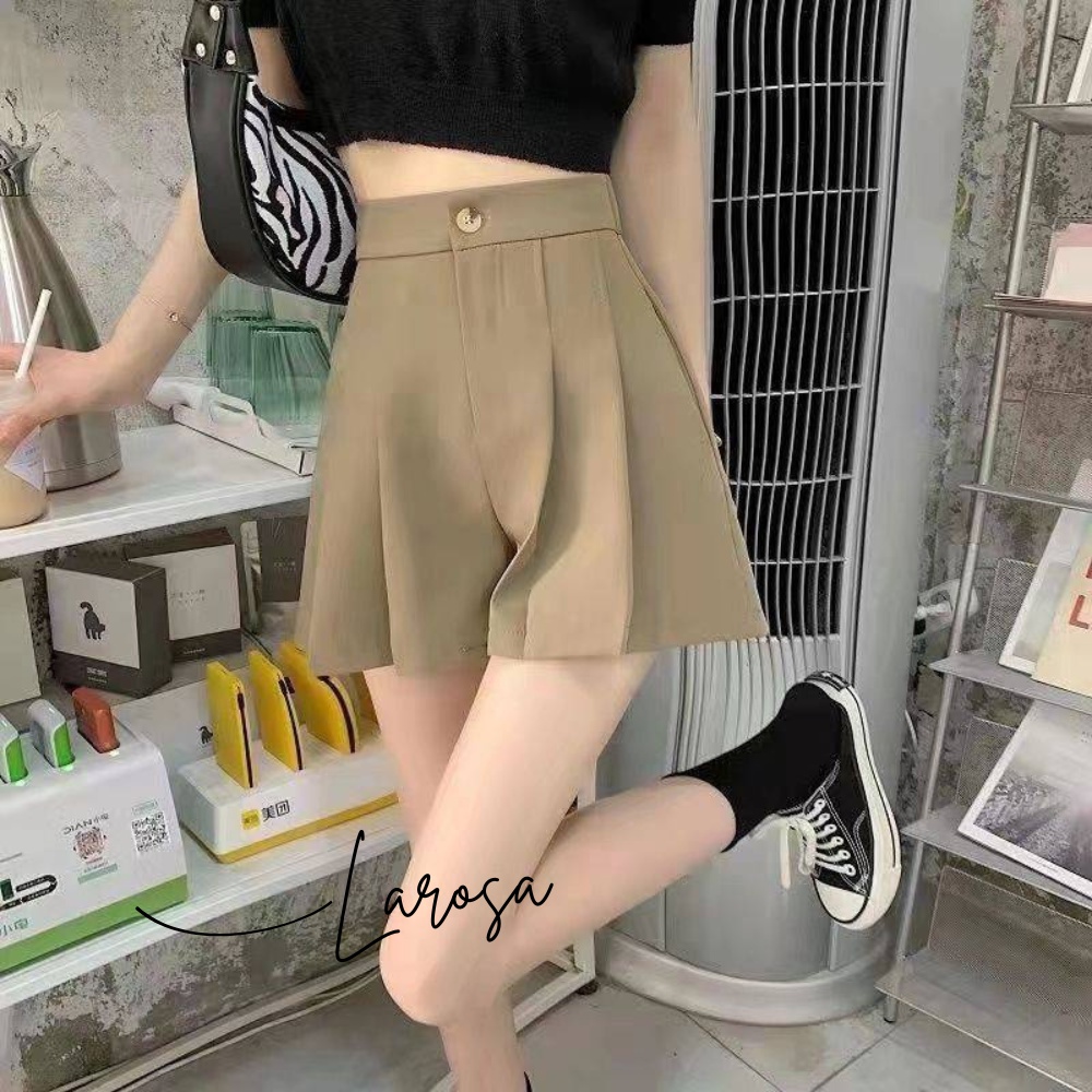 Quần short nữ , quần đùi nữ ống rộng giả váy xếp ly chun sau màu đen chất tuyết mưa dày dặn phong cách hàn quốc