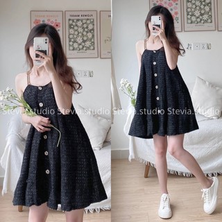 Ảnh thật by Stevia.studio - Váy babydoll nhũ cúc đồng