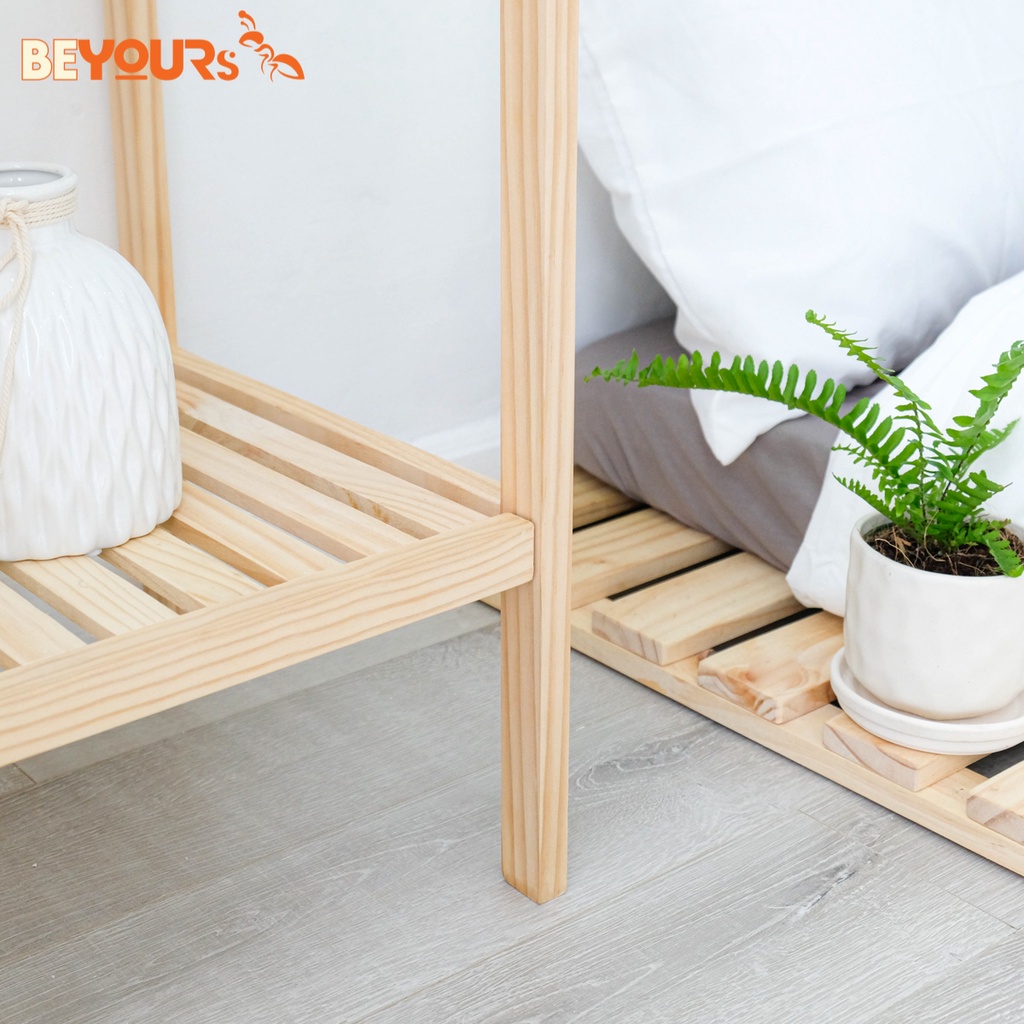 Kệ đầu giường BEYOURs Glass Shelf mặt kính, gỗ thông nhập khẩu, đa công dụng, chịu lực tốt (3 màu: trắng, đen, gỗ)