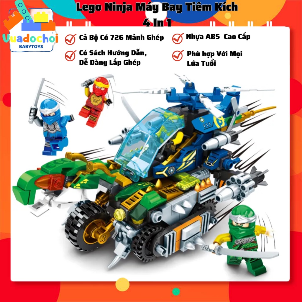 Lego Ninja Máy Bay Tiêm Kích 4 In 1, Bộ Lắp Ráp Lego Lớn 726 Chi Tiết