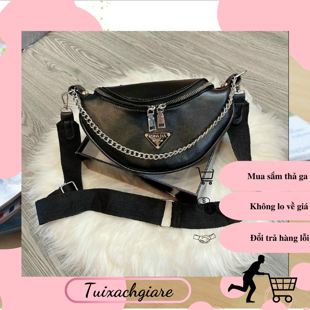 Túi bao tử đeo bụng hông ngực viền xích PRADA hàng Việt Nam cao cấp - Túi đeo chéo điều chỉnh được dây