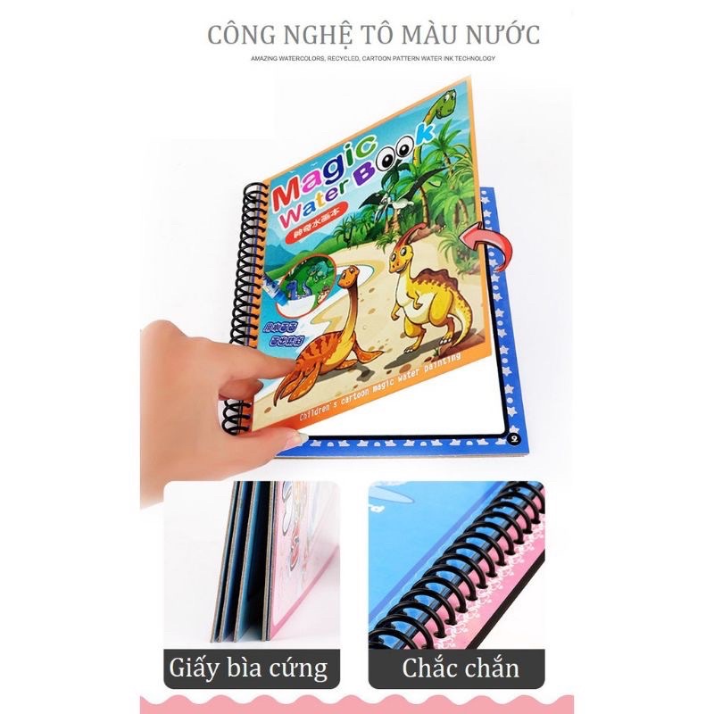 Tranh tô màu nước ma thuật, sách tập tô thần kỳ, magic water book cho bé