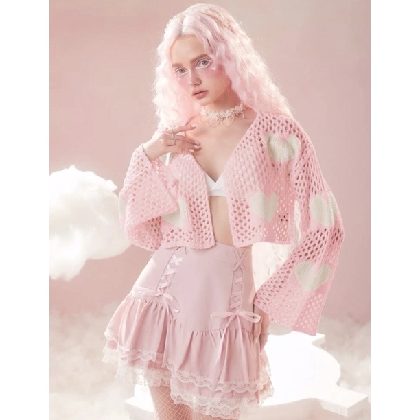 Áo Cardigans Tone Hồng - Áo Len Móc Nữ Dài Tay Dáng Ngắn Croptop Siêu Xinh