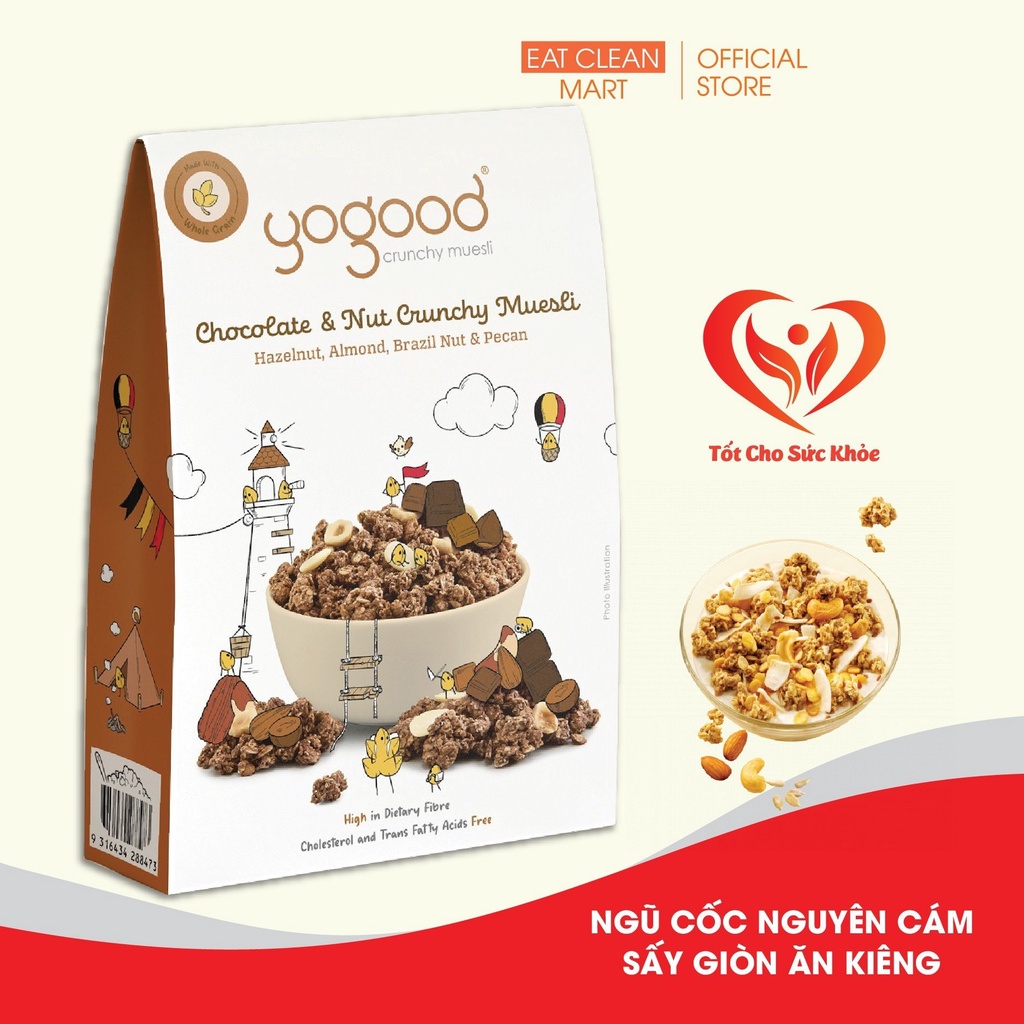 Ngũ cốc nguyên cám sấy giòn ăn kiêng Yogood Chocolate & Nut Crunchy Muesli - hộp 350g