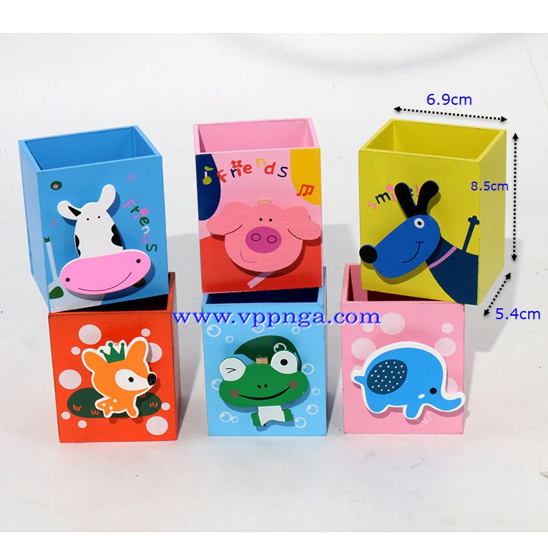 Hộp cắm bút, kệ cắm viết bằng gỗ, hình thú (027242) (1 hộp)