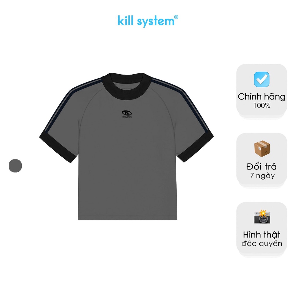 Áo thun nữ form fit màu xám logo K viền tay Jessi T-Shirt Killsystem