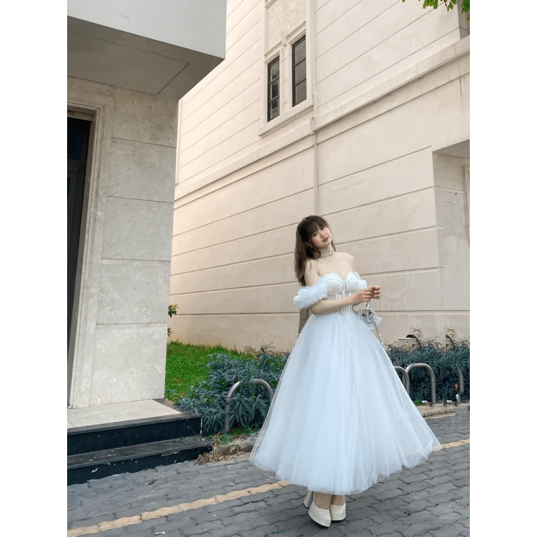 ĐẦM LƯỚI TÙNG 3 LỚP TRỄ VAI CÚP NGỰC ÔM EO DÁNG DÀI SIÊU XINH ĐẸP NỮ TÍNH ĐI CHƠI DỰ TIỆC UP HighFashion