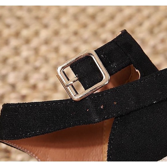 Giày cao gót đế xuồng bọc cói gót 10cm, chất da lộn