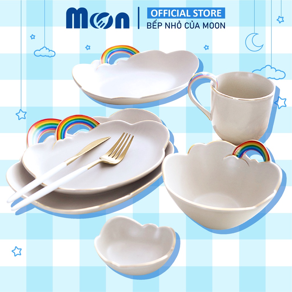 Chén dĩa dễ thương, Bát ăn cơm đựng thức ăn, thiết kế kiểu đám mây và cầu vồng đầy sáng tạo, đẹp mắt
