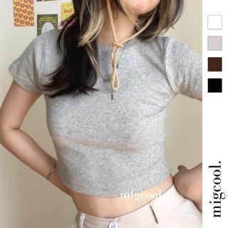 Áo croptop tay ngắn MIGCOOL cổ tròn kiểu dáng basic trơn PT1