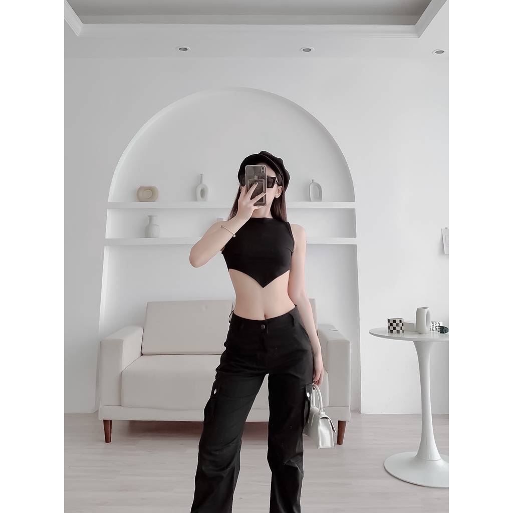 Áo ba lỗ nữ croptop TR Design vạt nhọn thiết kế lạ tanktop dáng ngắn ôm body sexy | BigBuy360 - bigbuy360.vn