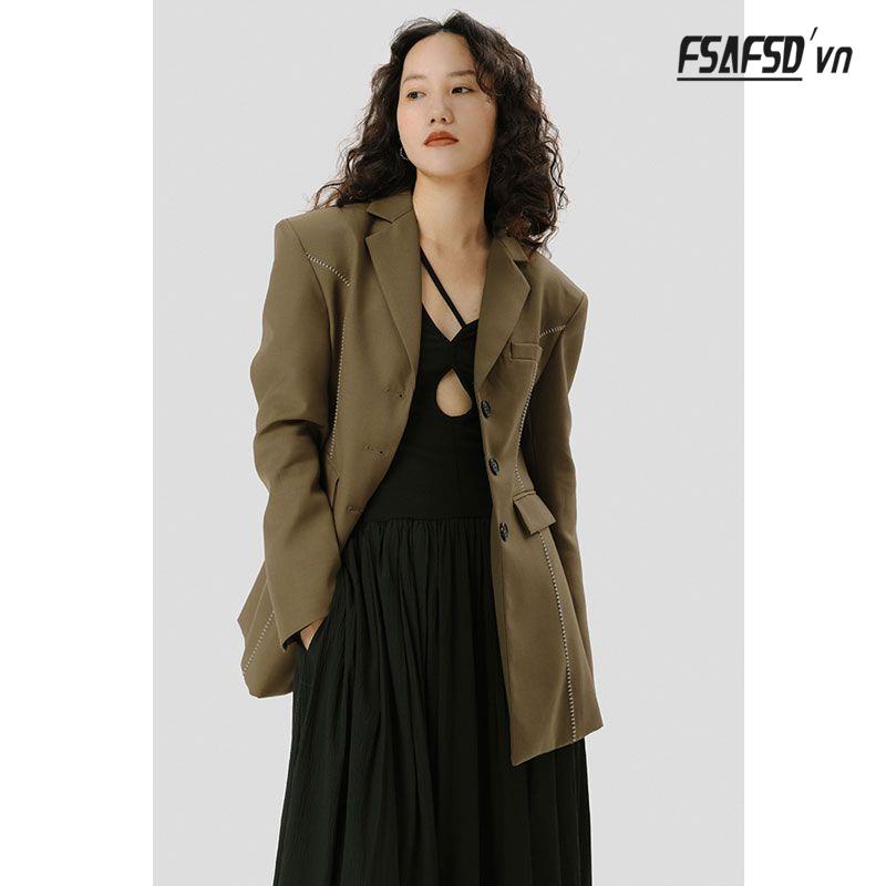 Đầm Thể Thao Dệt Kim Màu Đen Cổ Chữ V Năng Động Thời Trang Theo Phong Cách Pháp