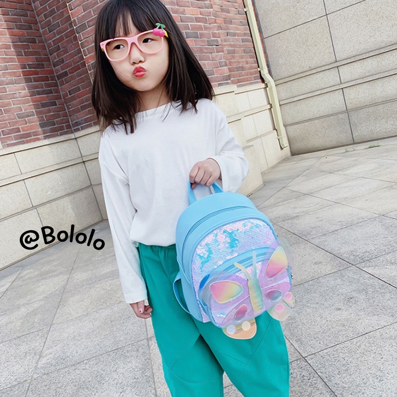 Bololo Ba Lô Đi Học Họa Tiết Hoạt Hình Đính Kim Sa laser Sáng Tạo Cho Bé