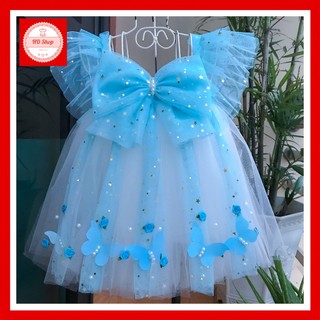 Đầm cho bé cánh tiên voan sao đính hoa hồng nhí