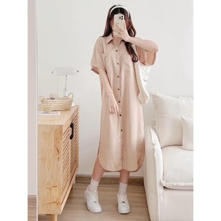 Đầm sơ mi midi vải đũi (ảnh thật/ có sẵn)