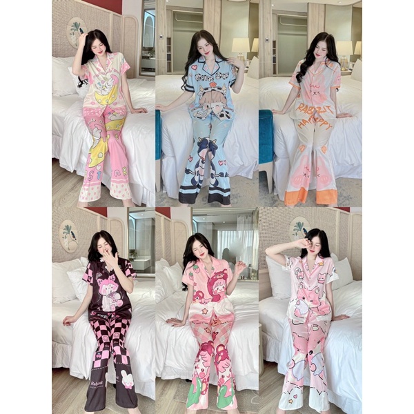 Đồ bộ nữ, đồ mặc nhà- Pijama Nữ Tay Ngắn Thiết Kế Hoạ Tiết Doraemon Dễ Thương chất lụa xước cao cấp