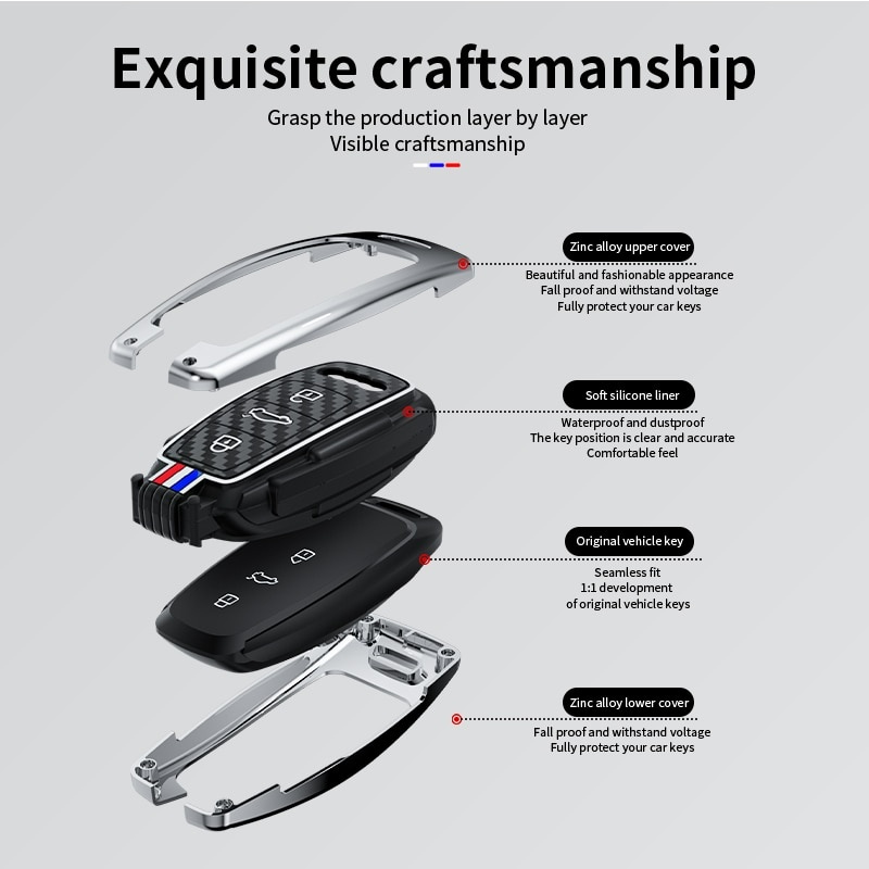 Bao Da, Vỏ Bảo Vệ, Ốp Chìa Khóa, Bọc Chìa Khóa Phản Quang Dùng Cho Xe Ô Tô Audi A3, A4, A5, A6, A7, A8, A4L, A6L, Q5, Q7