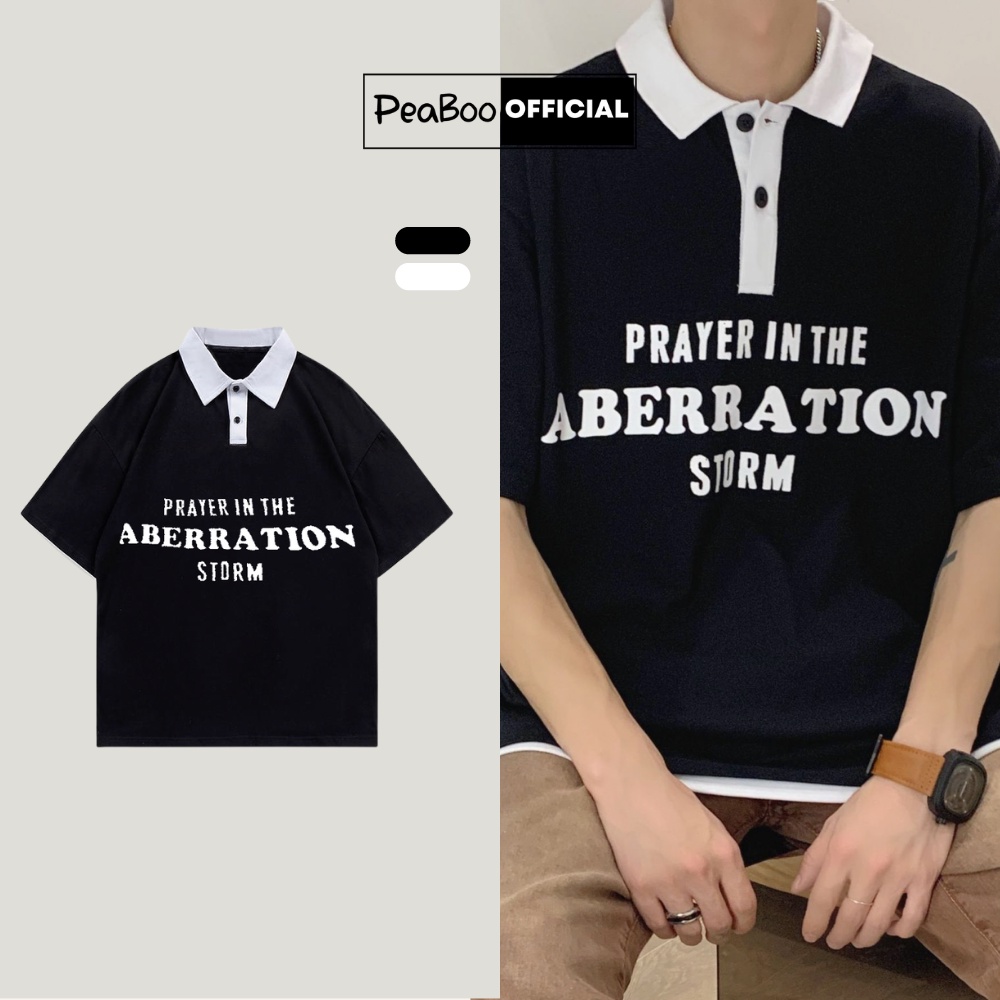 Áo Phông Polo Unisex PEABOO Mã PL ABERRATION Brand Form Rộng Cổ Đẹp Chất Cotton Nam Nữ