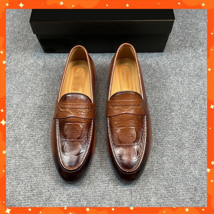 Giày Tây Lười Nam Da Bò Vân Cá Sấu Cao Cấp Kiểu Dáng Công Sở Khâu Đế Phong Cách Sang Trọng, Lịch Lãm LV02