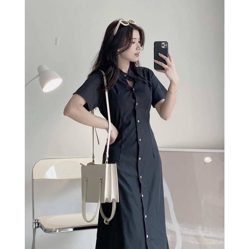 Váy thô cổ sơ mi chun lưng dáng dài Celyn.clothes