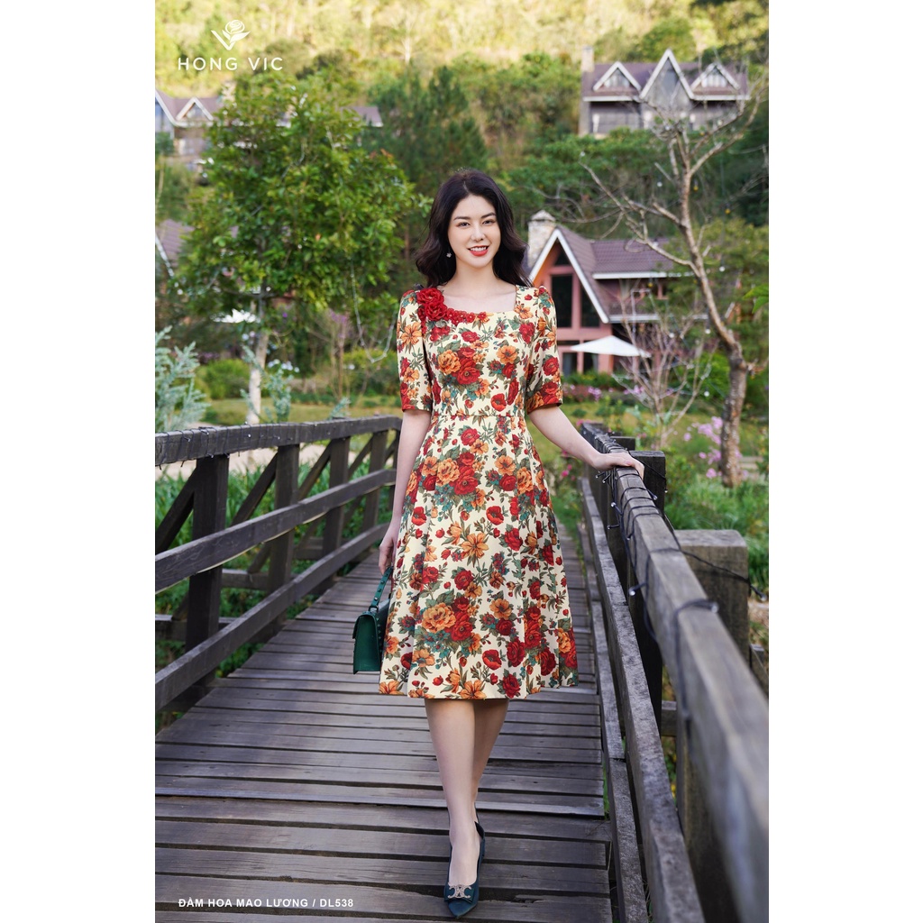 Đầm nữ thiết kế Hong Vic hoa mao lương DL538
