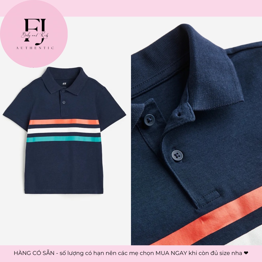 Áo polo bé trai chính hãng HM,áo polo xanh than kẻ ngang cho bé 2-8 tuổi Auth