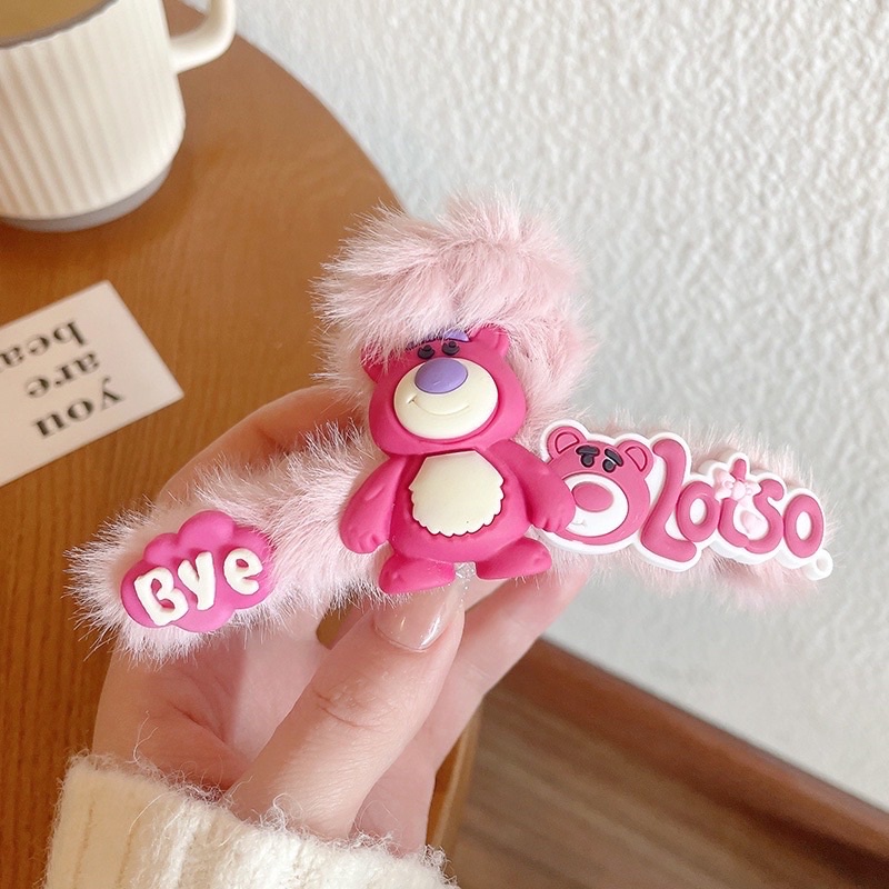 Kẹp Tóc Hình Chú Gấu Dâu Tây Lotso Phủ Lông Màu Hồng  Trắng Thời Trang Phong Cách Hàn Quốc Xinh Xắn