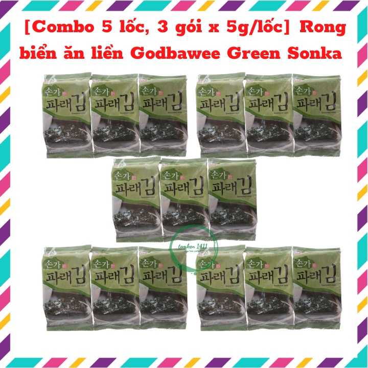 Rong biển Godbawee Green Sonka Hàn Quốc ( 3gói x 5g/lốc)