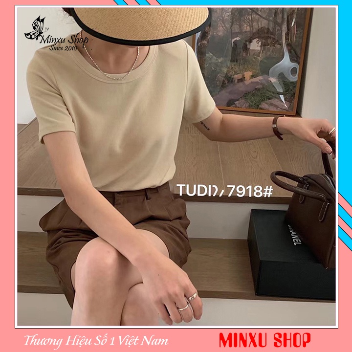 Áo phông ngắn tay cổ tròn trơn nhiều màu Minxu shop PG16