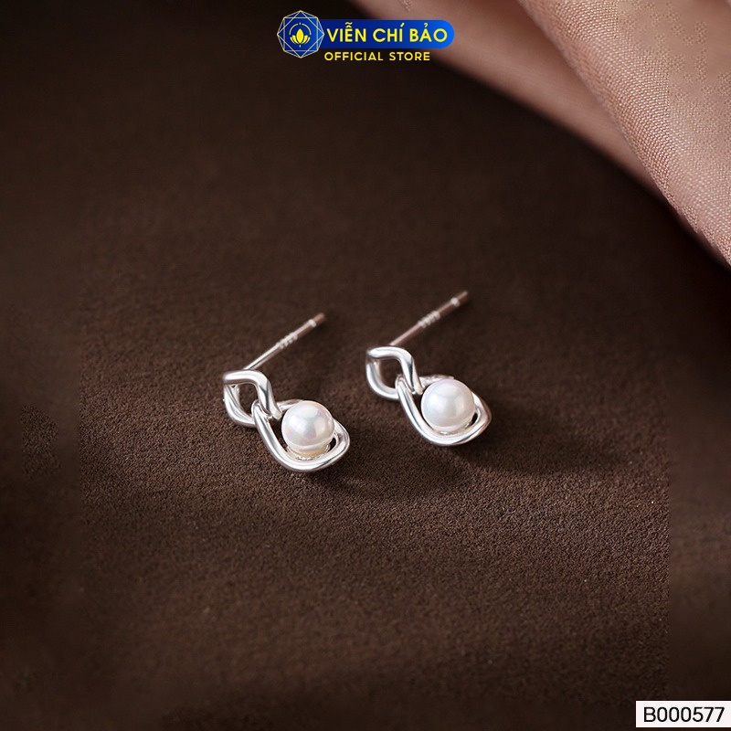 Bông tai bạc nữ trái châu cách điệu chất liệu bạc Ý 925 thời trang phụ kiện trang sức Viễn Chí Bảo B000577