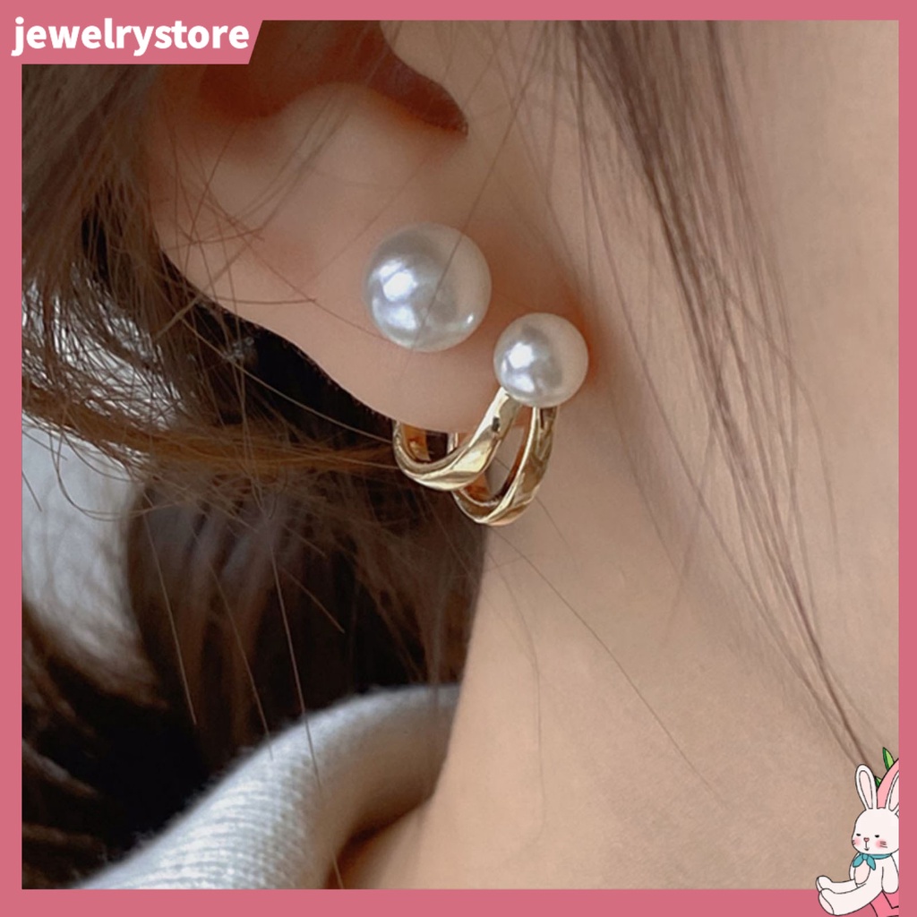 (jewelrystore) 1 Đôi Bông Tai Đính Ngọc Trai Giả Cao Cấp Phong Cách Hoàng Gia Dành Cho Nữ