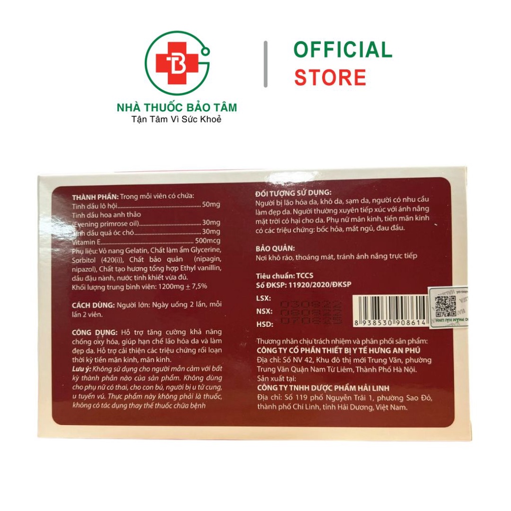 Vitamin E 500, E Đỏ Tinh Dầu Quả Óc Chó,Chống Oxy Hóa,Chống Lão Hóa Da, Bổ Sung Vitamin E, Sáng Da, Đẹp Da - Hộp 30 viên