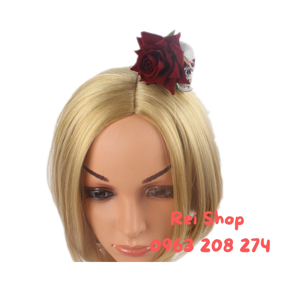 Kẹp tóc Lolita hoa hồng đính kèm đầu lâu ma mị [KÈM VIDEO]