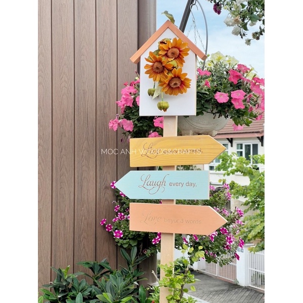 Bảng Gỗ Khắc Chữ Trang Trí Decor MỘC ANH, Biển Cắm Vườn Khắc Lazer 1m6x30cm