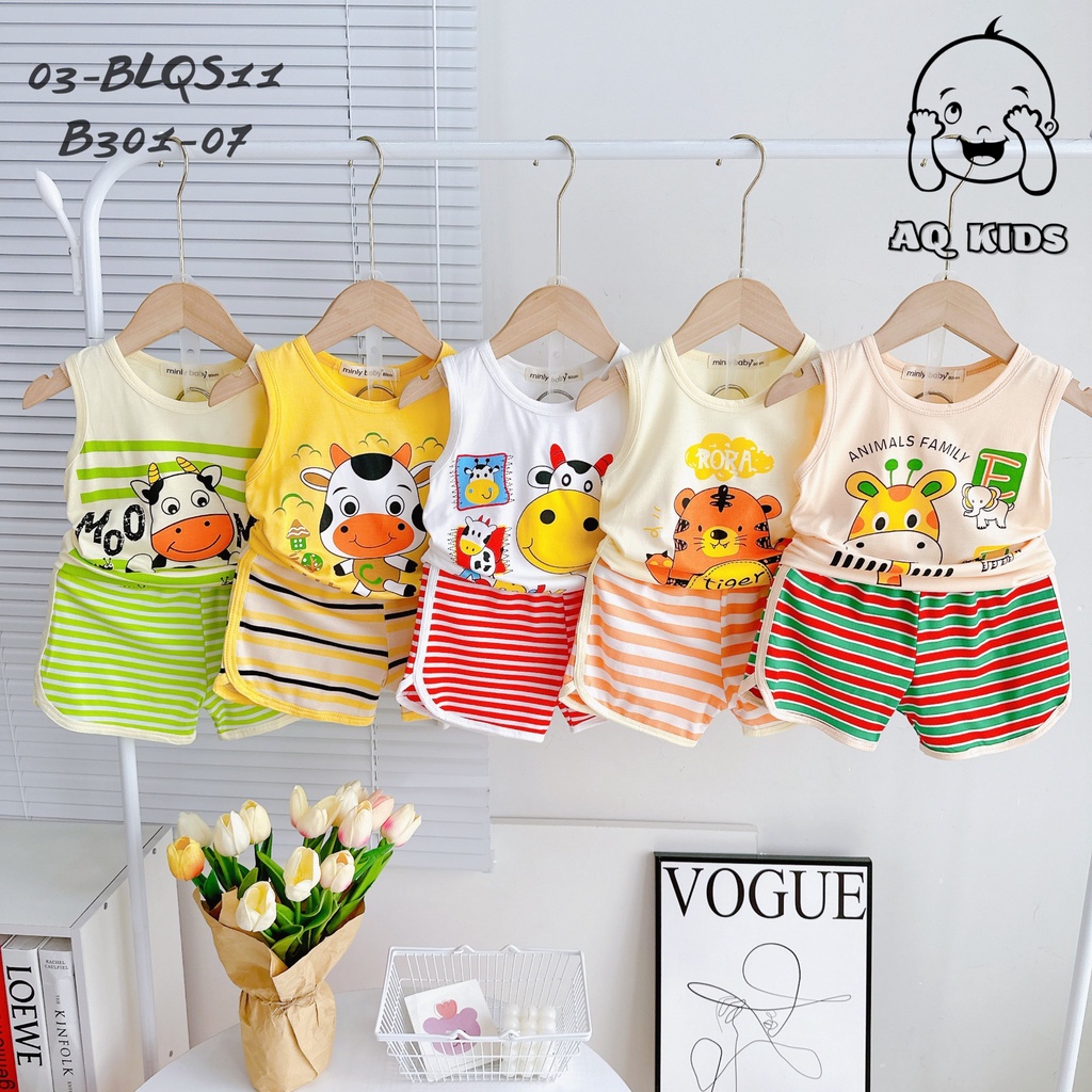 Quần áo đồ bộ trẻ em đồ bộ bé trai bé gái ba lỗ bò sữa