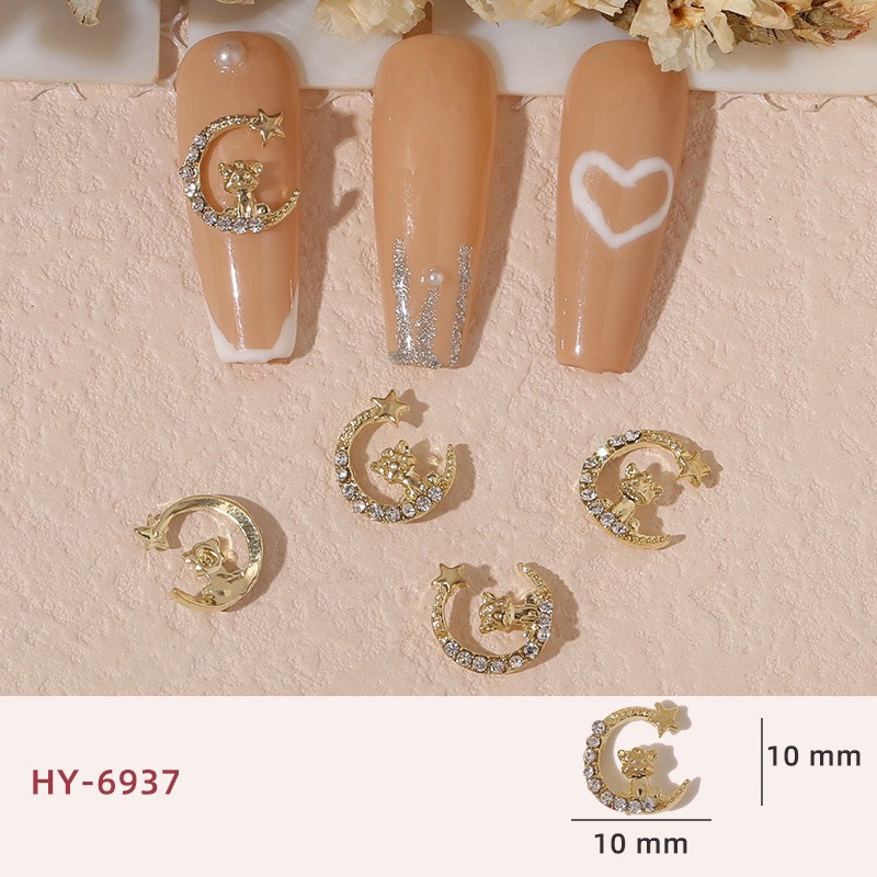 Charm nail cao cấp, charm mặt trăng, đá đa dạng, phụ kiện trang trí móng tay