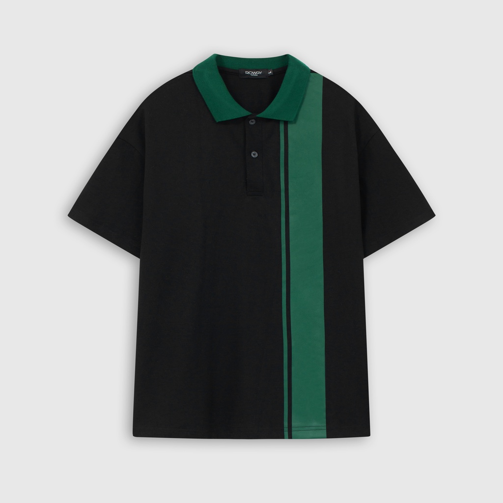 Áo Polo unisex ROWAY form Oversize, thoáng mát, thấm hút, polo phối xanh