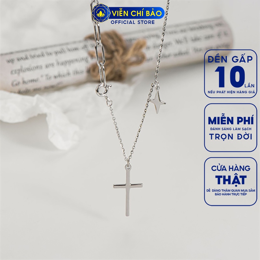 Dây chuyền bạc nữ thánh giá ngôi sao chất liệu bạc Ý 925 thời trang phụ kiện trang sức Viễn Chí Bảo D000445