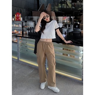 [RÁCH STORE] Áo thun crop trơn viền sọc