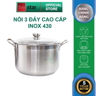 Nồi luộc gà bếp từ 3 đáy FiveStar nắp kính ( 26cm / 28cm / 30cm / 32cm /36cm ) dùng được mọi bếp , hàng chính hãng
